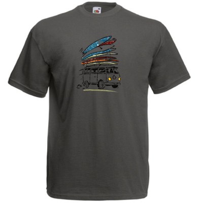 ΓΚΡΙ ΣΚΟΥΡΟ t-shirt FRUIT OF THE LOOM με στάμπα BUS